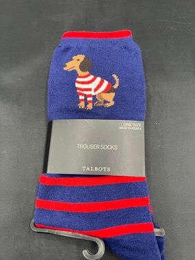 Talbots Navy, Red & Tan Dog Motif Trouser Socks